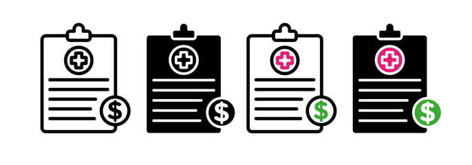 Healthcare Fee line icon. Clinic Payment and Coverage icon in black and white color.