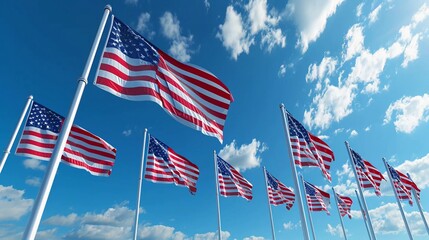American flags against the blue sky