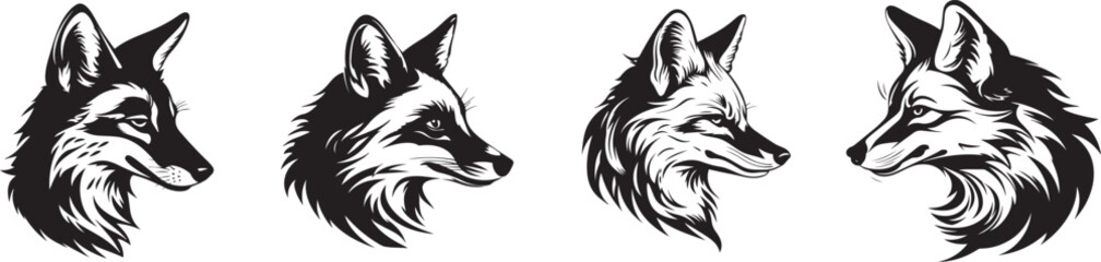 set of fox profile vector grpahics black and white