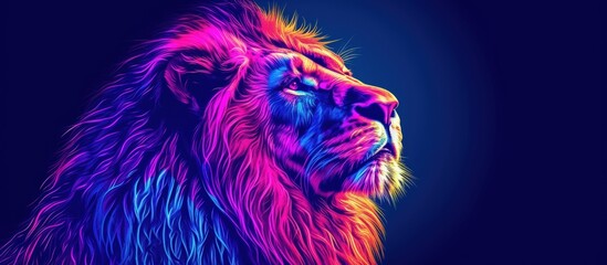 Portrait Lion head animal in style of pop art vibrant color on dark blue background. Generated AI