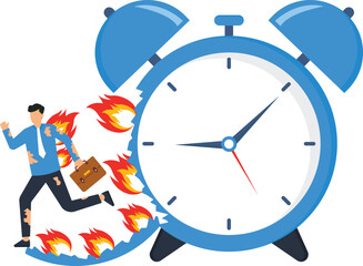 Business deadline and pressure to finish within deadline, Rush hour situation or in hurry to complete work, Overworked businessman running on fire concept,
