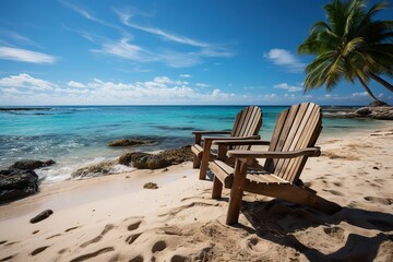 Fototapeta na wymiar Relaxing beach chair tropical paradise travel vacation beautiful view