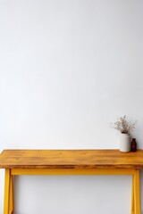 Empty wooden mustard table over white wall background