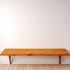 Empty wooden orange table over white wall background