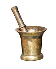 metal Copper mortar and pestle isolated