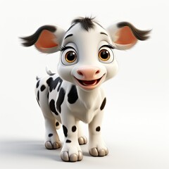Cartoon character cute cow or calf 3d illustration isolated on white background. Cartoon kind calf or cow for clothes, stationery, books, goods. Toy calf 3D character banner. Generative AI