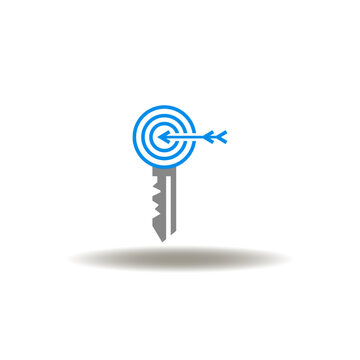 Vector illustration of key with target. Icon of key points.