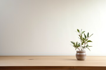 Empty wooden sage table over white wall background