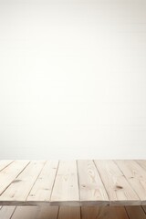 Empty wooden sky table over white wall background