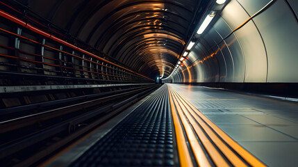 Modern Urban Subway Tunnel Perspective with Lights
