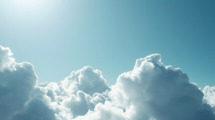 Naklejka na ściany i meble Fluffy Cumulus Clouds with Sunlight in Blue Sky