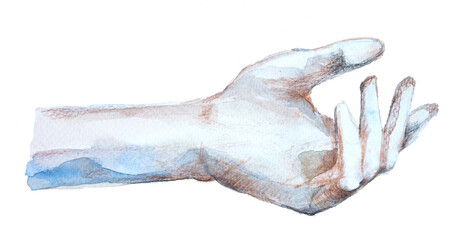 Watercolor hand isolated. Beautiful hand painted woman's hand portrait. Hand design for book cover,art project,card.