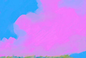 Vibrant Cloudscape or Landscape w/ Neon Pink, Blue & Green - Art, Artwork, Digital Painting, Illustration or Design
