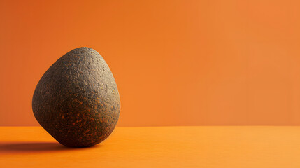 Textured Stone Egg Standing on Vibrant Orange Surface with Shadows