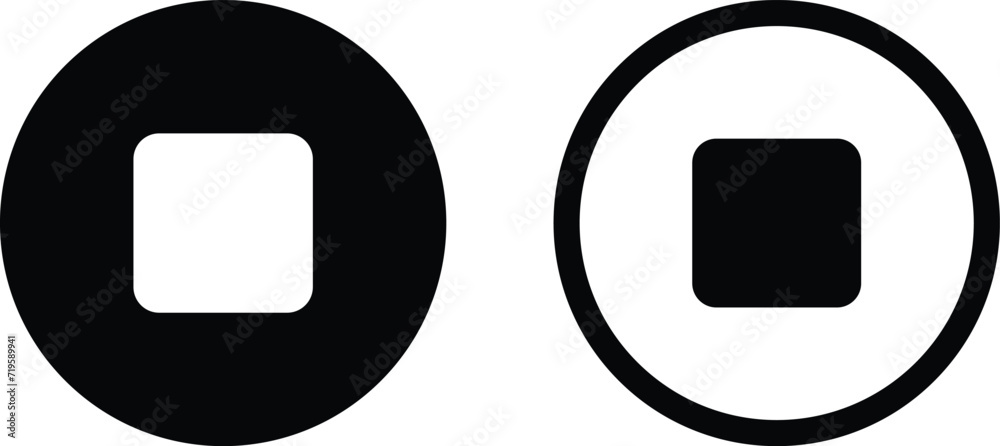 Poster stop button icon set in two styles . media stop button icon vector