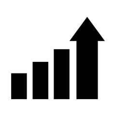 Growing graph bar icon business chart diagram symbol increase finance progress flat black element with arrow growth vector design background