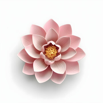Water lily flower, top view, realistic illustration, isolated against the white background