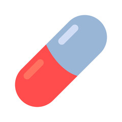 Red and blue capsule pill with medicine, cartoon style. Trendy modern vector illustration isolated on white background, hand drawn, flat design