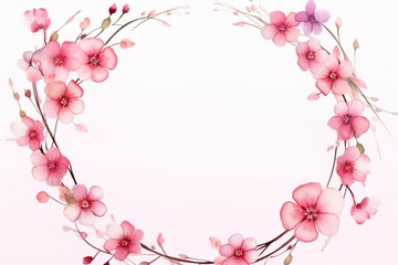 Obraz na płótnie Canvas Circle Frame with Pink Watercolor Flowers. Beautiful Mother's Day Illustration with copy-space.