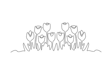 Single one line drawing of variation of flowers at the garden, watering houseplants growing in greenhouse with watering can. Continuous line draw design graphic vector illustration
