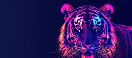 Portrait tiger wild animal in style pop art vibrant color on dark blue background. Generated AI