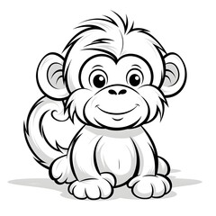 Fototapeta premium Adorable baby orangutan, monkey vector illustration for a kids' coloring book