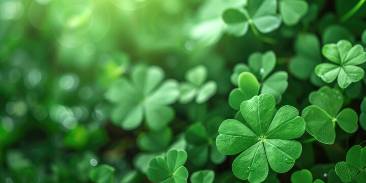 Three-leaved shamrocks green background