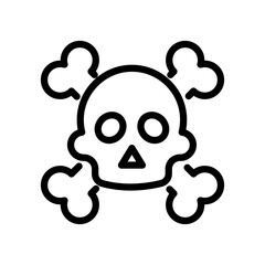 Vector black line icon skull and crossbones isolated on white background