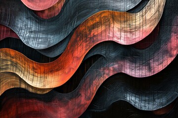 Harmonious interplay of abstract wavy lines and textured layers, creating a visually striking artwork, expertly captured