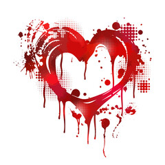 Red heart of blots. hand drawing. Happy Valentine's Day. Not AI, Vector illustration.