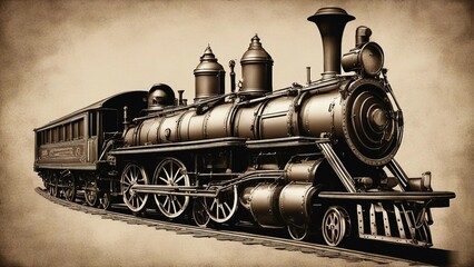 old steam locomotive  a steampunk, Retro train, vintage emblem, label Vector illustration  - obrazy, fototapety, plakaty