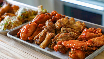 Chicken wings barbecue roasted with honey garlic sauce. Fried chicken wings, homemade, serving food for restaurant, menu, advert or package, close up - 719608906