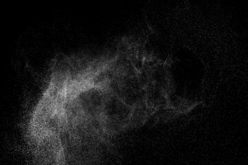 Smoke cloud. Abstract splashes of water on black background. White explosion. Light overlay...