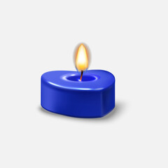 burning candle on blue background