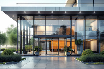 Modern office builidng. Contemporary corporate architecture. Front of commercial luxury building.