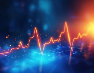 Abstract visual of Heartbeat pulse neon red line, EKG cardio line background. Generated AI image