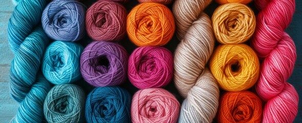 many colors of colorful yarn are shown