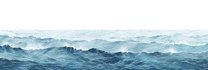 Minimal pen illustration sketch aqua & white drawing of an ocean - obrazy, fototapety, plakaty