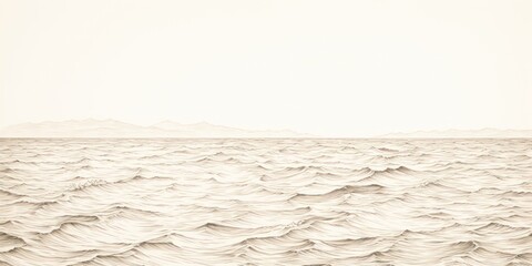 Minimal pen illustration sketch beige & white drawing of an ocean