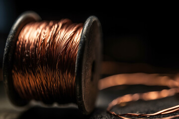 Close up of a copper wire spool - obrazy, fototapety, plakaty