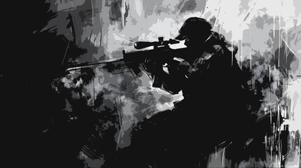 sniper black and white abstract art