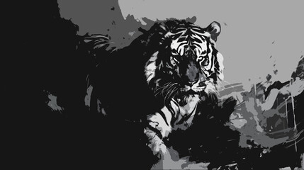 tiger black and white abstract art
