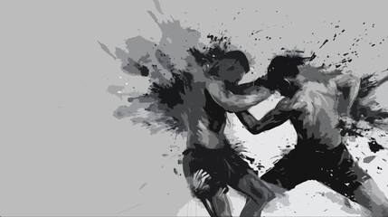 boxing black and white abstract art