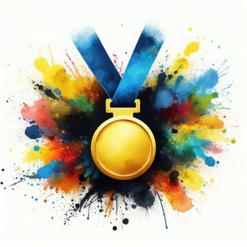 Gold medal with ribbon illustration.