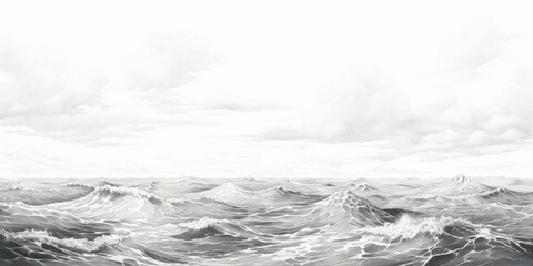 Minimal pen illustration sketch burgundy & white drawing of an ocean - obrazy, fototapety, plakaty