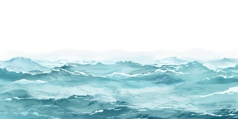 Minimal pen illustration sketch cyan & white drawing of an ocean 