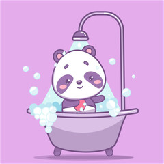 Cute baby panda in the bath cartoon illustratuin, kawaii animal 