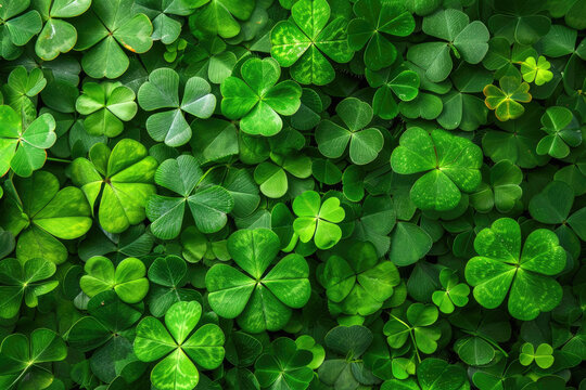 Three-leaved shamrocks green background