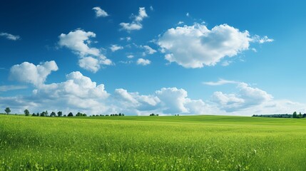 Fototapeta na wymiar green grass field and bright blue sky
