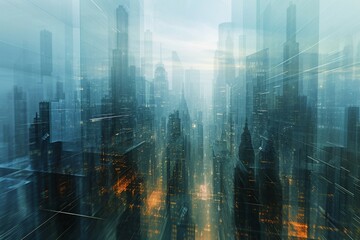 Futuristic metropolis seen through a translucent prism